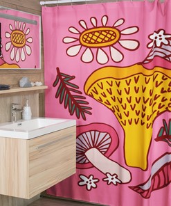 Mushroom Home Decor Groovy 60's 70's Shower Curtain - Enchanting Charm for Hippie Bathrooms