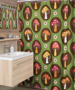 Mushroom Home Decor Shower Curtain with Groovy 60's 70's Hippie Bathroom Accessory and Retro Charm