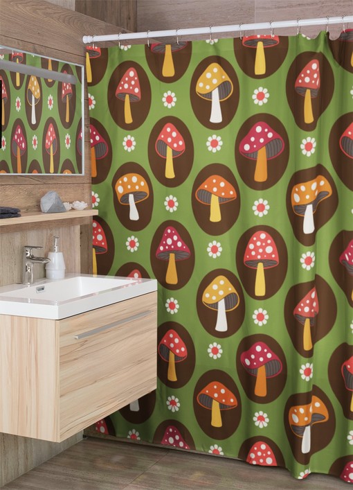 Mushroom Home Decor Shower Curtain with Groovy 60's 70's Hippie Bathroom Accessory and Retro Charm