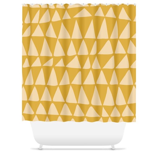 Mustard Triangle Shower Curtain - Mid-Century Minimalist Bath Decor with Tribal Zig Zag Design - Image 3