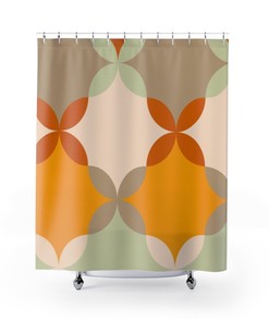Mustard Yellow Gray Mint Green Geometric Retro Shower Curtain