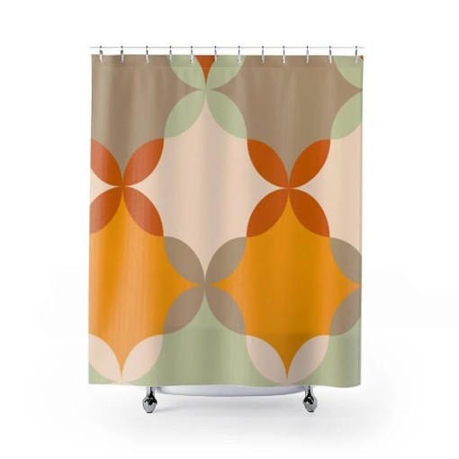 Mustard Yellow Gray Mint Green Geometric Retro Shower Curtain - Image 2