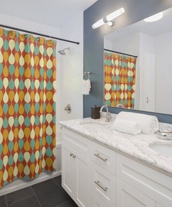 Mustard Yellow Mid Century Modern Shower Curtain, Retro Bathroom Decor, Unique Tub Accessory