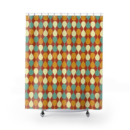 Mustard Yellow Mid Century Modern Shower Curtain, Retro Bathroom Decor, Unique Tub Accessory - Image 2
