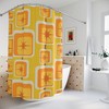 Mustard Yellow, Orange, and Brown Geometric Mid Century Modern Shower Curtain with Atomic Starburst Accents