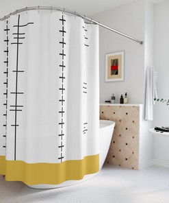 Mustard Yellow Shower Curtain with Mid Century Modern Border, Add Retro Charm to Your Bathroom Decor