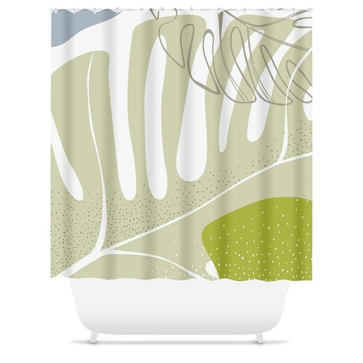 Muted Green Tone Scandi Shower Curtain - Minimalist Design with Leaves for Bathroom Decor - Image 3