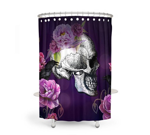 Mysterious Purple Floral Skull Shower Curtain Set - Dark Bath Set with Matching Towels for Gothic Bathroom Decor - Image 2