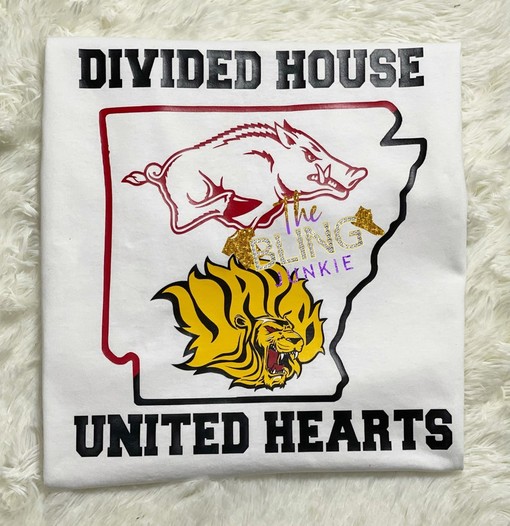 NCAA Shirts - Divided House United Hearts Team T-Shirt, Uapb T-Shirt, Razorback T-Shirt, Golden Lions Shirt.