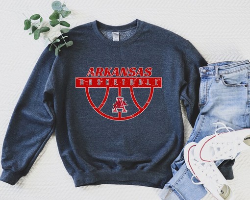 NCAA Shirts for Men - Arkansas Basketball Sweatshirt, Razorback Basketball Crewneck, Hogs Basketball Sweater