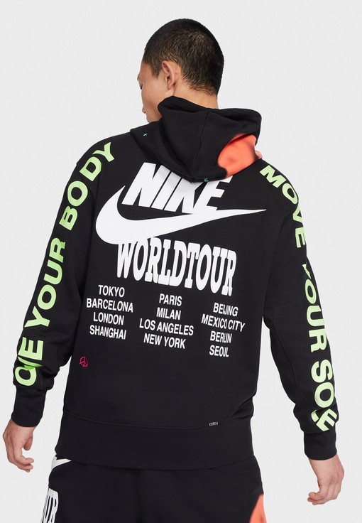 NIKE SPORTSWEAR WORLD TOUR FRENCH TERRY All Over Print 3D Hoodie with Nike Logo and Design