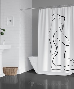 Naked Woman Art Shower Curtain with Curvy Woman Line Art Bath Tub Curtain