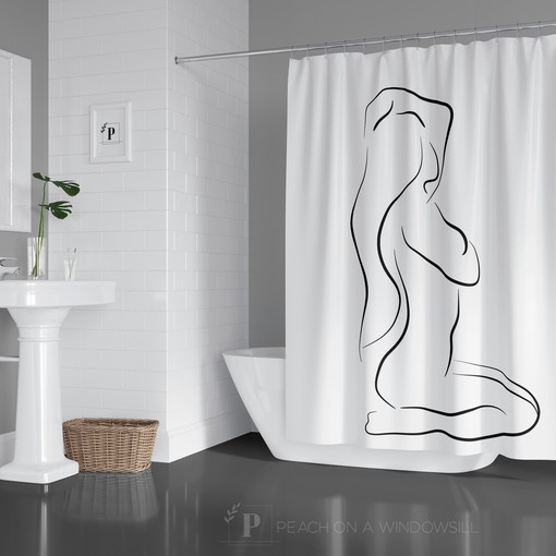Naked Woman Art Shower Curtain with Curvy Woman Line Art Bath Tub Curtain