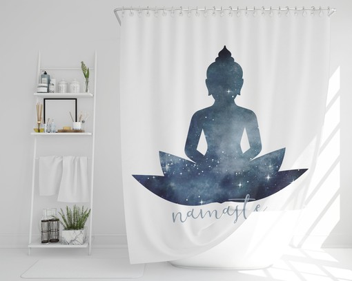 Namaste Meditating Buddha Shower Curtain / Inspired Boho Bath Decor / Inspiring Home Decor, Printed Shower Curtain