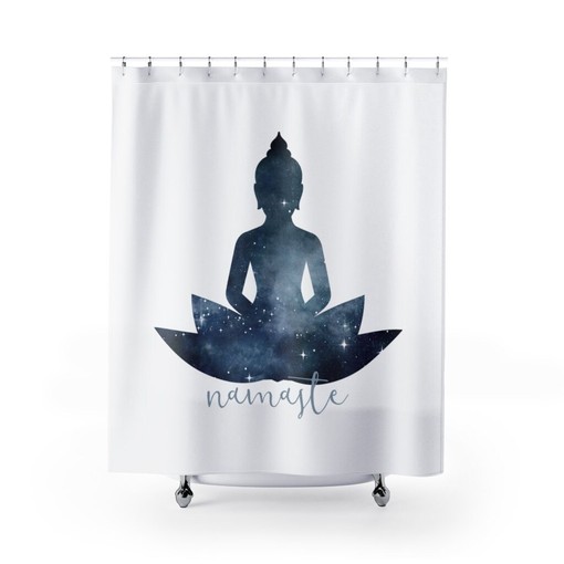 Namaste Meditating Buddha Shower Curtain / Inspired Boho Bath Decor / Inspiring Home Decor, Printed Shower Curtain - Image 2