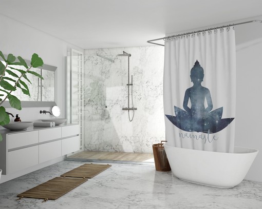 Namaste Meditating Buddha Shower Curtain / Inspired Boho Bath Decor / Inspiring Home Decor, Printed Shower Curtain - Image 3