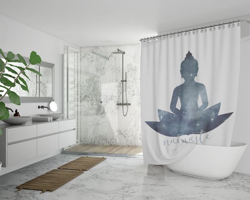Namaste Meditating Buddha Shower Curtain / Inspired Boho Bath Decor / Inspiring Home Decor, Printed Shower Curtain - Image 4