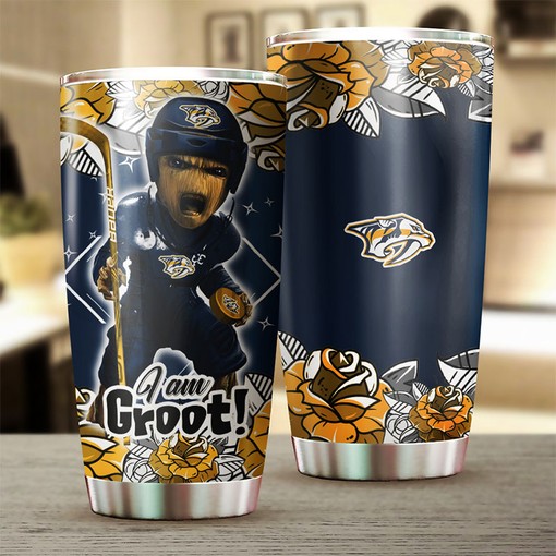 Nashville Predators NHL Tumbler with Groot Design - Personalized Drinkware for Fans - Image 2