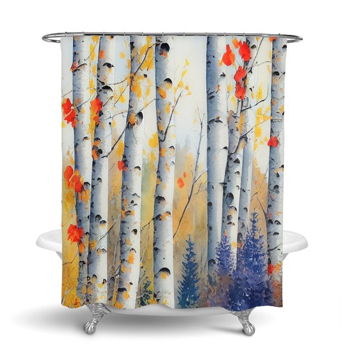 Natural Birch Tree Watercolor Shower Curtain with Optional Towels and Mat - Image 3