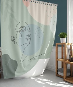 Natural and Chic Boho Female Face Leaf Pattern Print Shower Curtain