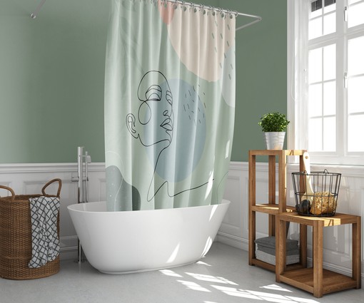 Natural and Chic Boho Female Face Leaf Pattern Print Shower Curtain - Image 2