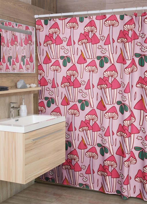Nature Inspired Mushroom Shower Curtain, Groovy 60's 70's Hippie Bathroom Accessory, Retro and Eclectic
