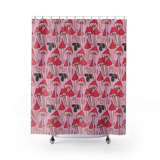 Nature Inspired Mushroom Shower Curtain, Groovy 60's 70's Hippie Bathroom Accessory, Retro and Eclectic - Image 2