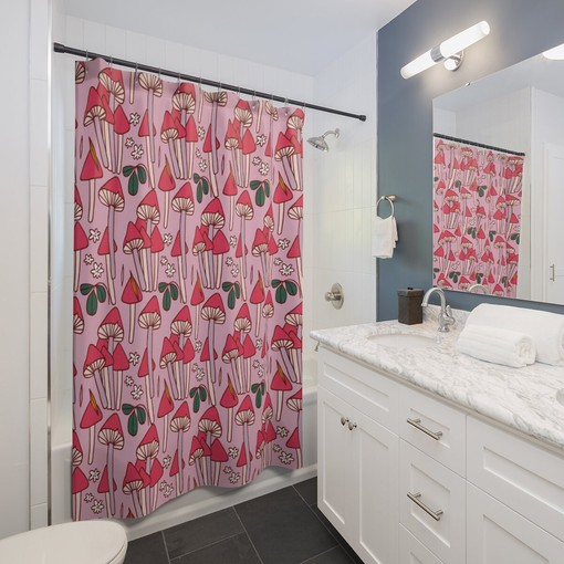 Nature Inspired Mushroom Shower Curtain, Groovy 60's 70's Hippie Bathroom Accessory, Retro and Eclectic - Image 3