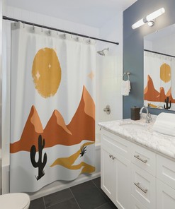 Nature Lover Shower Curtain with Abstract Desert Cactus Boho Print