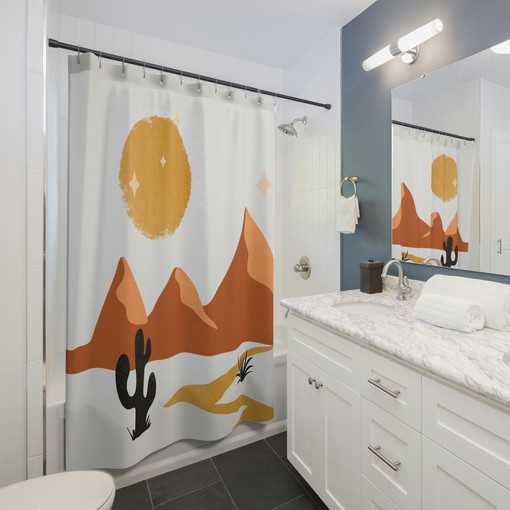 Nature Lover Shower Curtain with Abstract Desert Cactus Boho Print