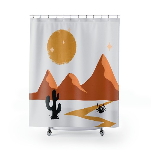 Nature Lover Shower Curtain with Abstract Desert Cactus Boho Print - Image 2