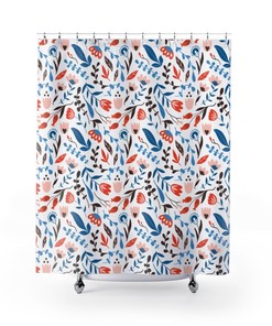 Nature Shower Curtain with Flower, Seed Pod, and Leaf, Decorative Shower Curtains