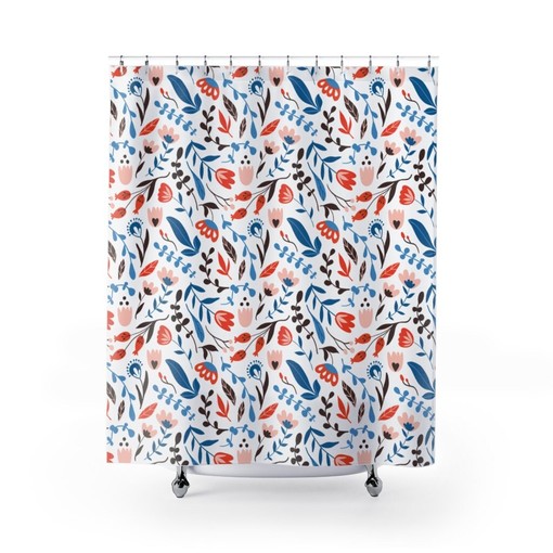 Nature Shower Curtain with Flower, Seed Pod, and Leaf, Decorative Shower Curtains