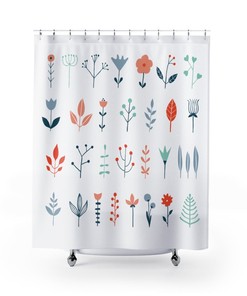 Nature Shower Curtain with Flowers and Twigs, Restroom Shower Curtains