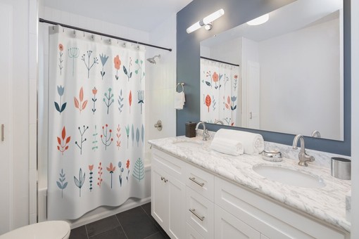 Nature Shower Curtain with Flowers and Twigs, Restroom Shower Curtains - Image 2