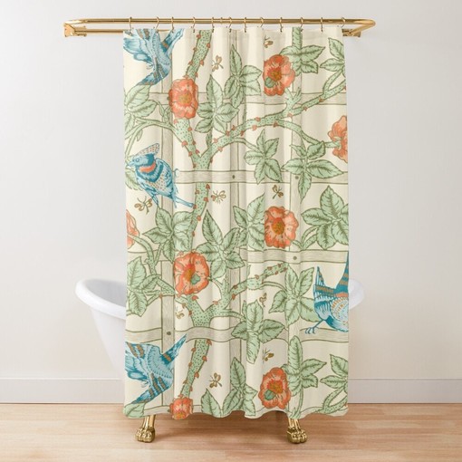 Nature-Inspired Boho Shower Curtain - Featuring Flowers, Birds, and Art Nouveau Design - Image 2