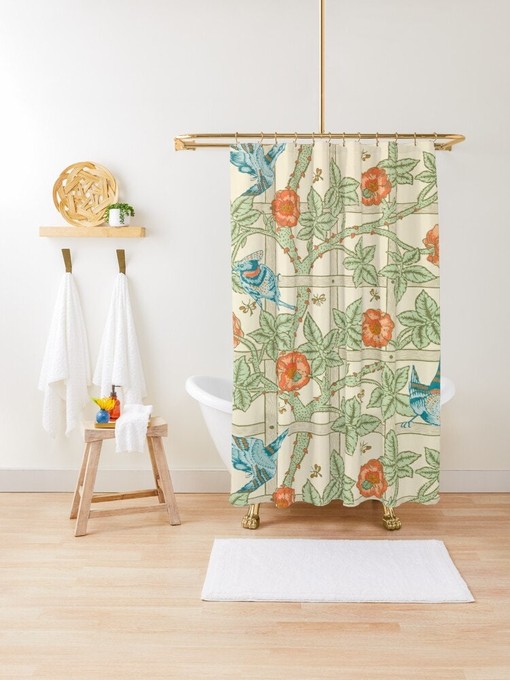 Nature-Inspired Boho Shower Curtain - Featuring Flowers, Birds, and Art Nouveau Design - Image 3