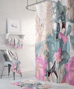 Nature-Inspired Hummingbird and Floral Shower Curtain Set - Eye-Catching Bath Set with Matching Towels for Nature
