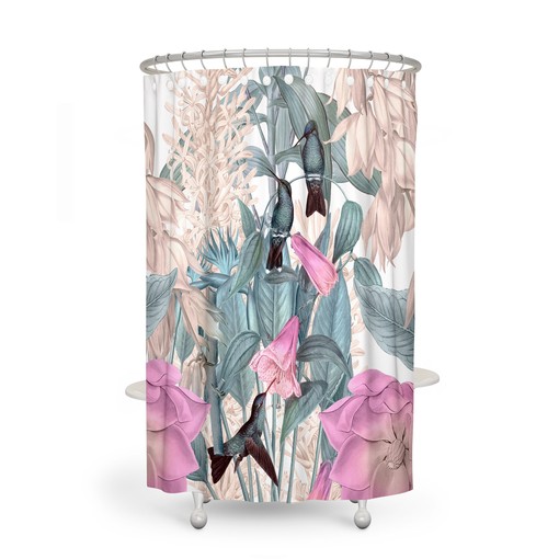 Nature-Inspired Hummingbird and Floral Shower Curtain Set - Eye-Catching Bath Set with Matching Towels for Nature - Image 2