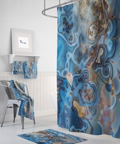 Nature-Inspired Natures Blues Shower Curtain with Bath Set for Serene Bathroom Decor