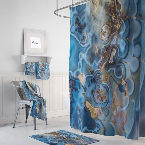 Nature-Inspired Natures Blues Shower Curtain with Bath Set for Serene Bathroom Decor