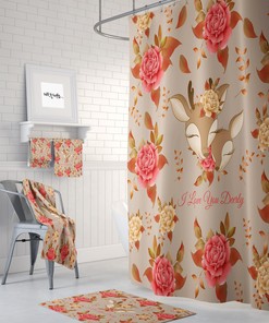 Nature-Loving Floral Deer Shower Curtain Set - Rustic Bath Set with Matching Towels and Hand Towels