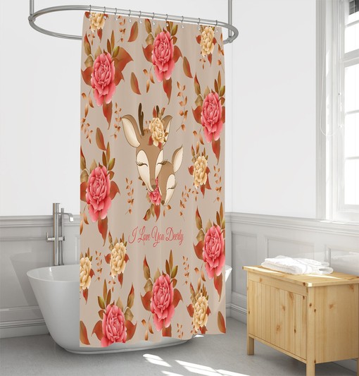 Nature-Loving Floral Deer Shower Curtain Set - Rustic Bath Set with Matching Towels and Hand Towels - Image 2