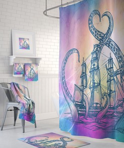 Nautical Bathroom Decor with Kraken Octopus Shower Curtain and Unique Shower Curtain Ideas