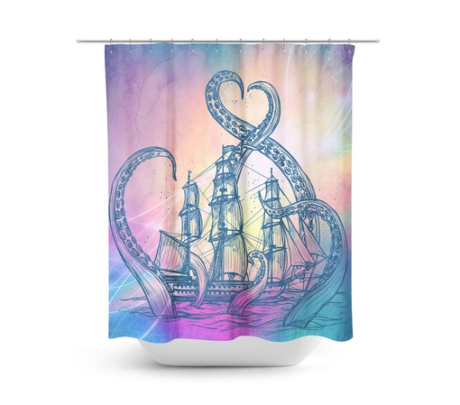 Nautical Bathroom Decor with Kraken Octopus Shower Curtain and Unique Shower Curtain Ideas - Image 2