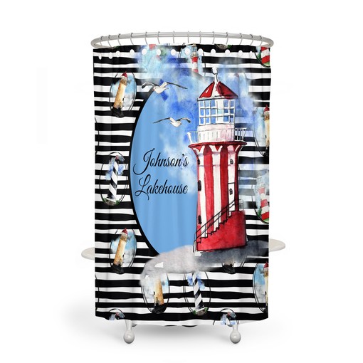Nautical Personalized Lighthouse Shower Curtain Set for a Seaside Bathroom - Image 2