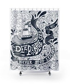 Nautical Pirate Anchor Ship Print Shower Curtain for Ocean Theme Bathroom Decor