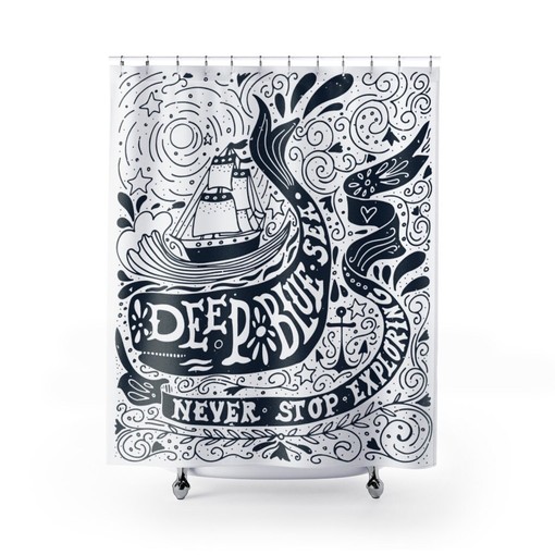 Nautical Pirate Anchor Ship Print Shower Curtain for Ocean Theme Bathroom Decor