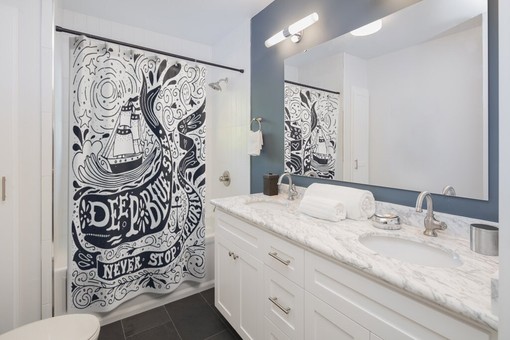 Nautical Pirate Anchor Ship Print Shower Curtain for Ocean Theme Bathroom Decor - Image 2