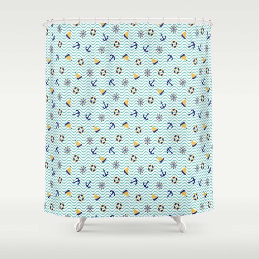 Nautical Sailing Ocean Shower Curtain Set | Beach Theme Bathroom Decor | Blue Fabric - Image 3